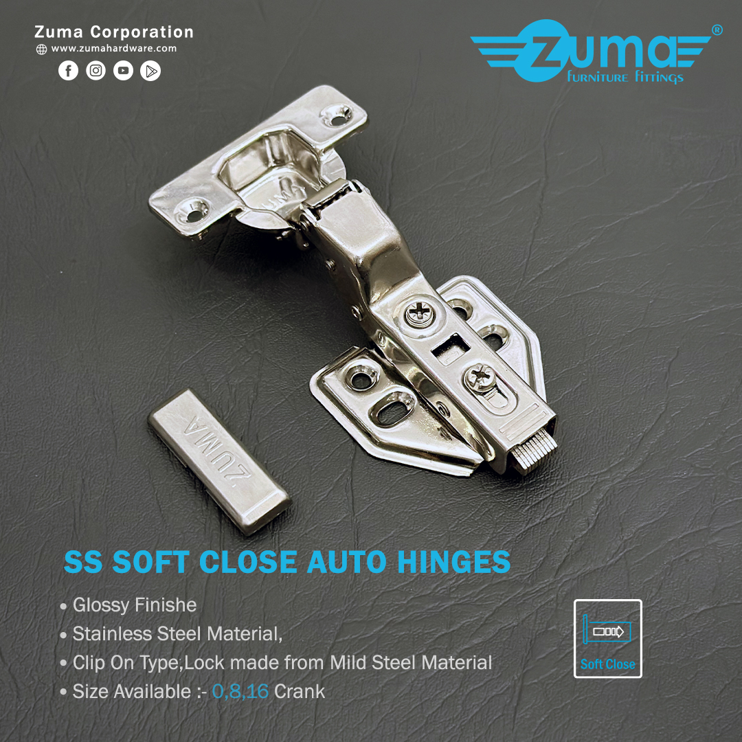 Zuma Stainless Steel 0 Crank Soft Close Auto Hinges ZHS-AH0400 (Glossy)